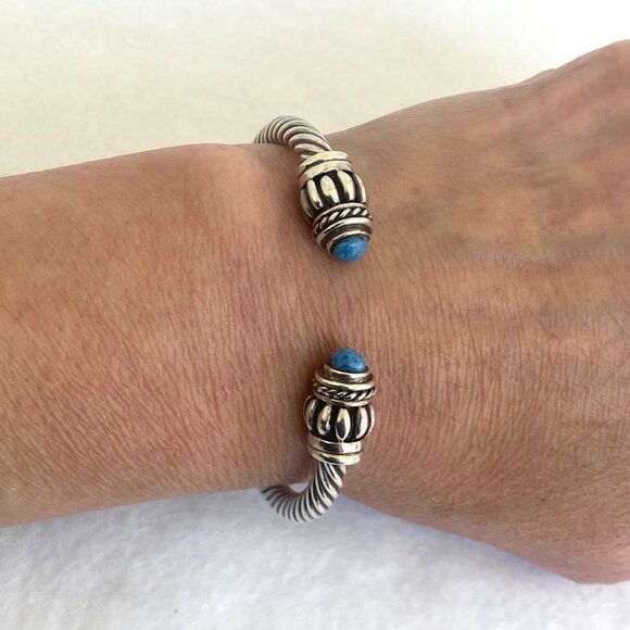 Sterling Silver 925 Mexico Chunky Blue Sodalite Twisted Rope Cuff Bracelet 6.25" - Picture 11 of 16